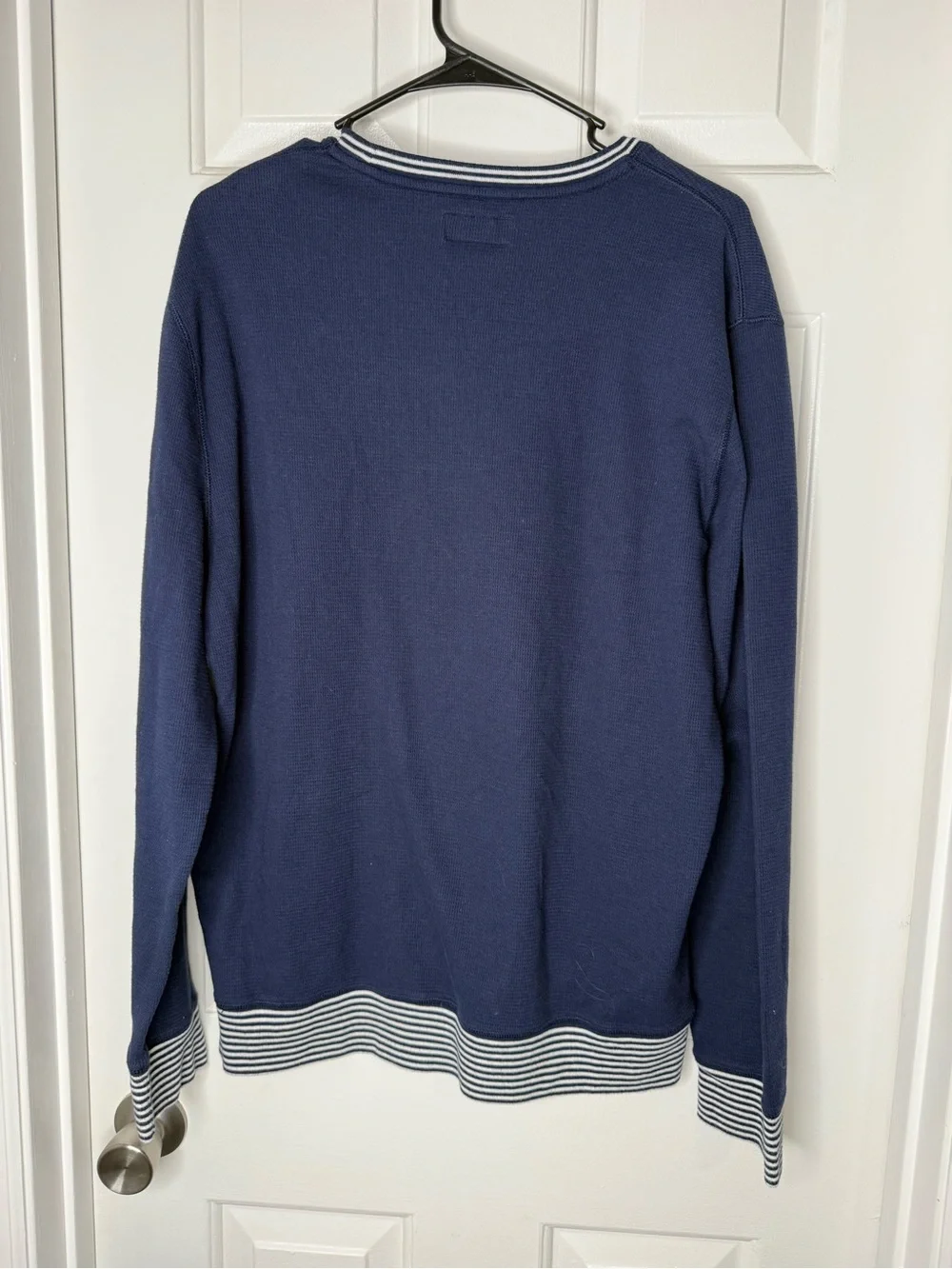 Ralph Lauren Navy Waffle Knit Long Sleeve Graphic Crew Sleep Top with Logo